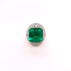 18k White Gold Colombian Certified Emerald Ring with Custom Diamond Jacket