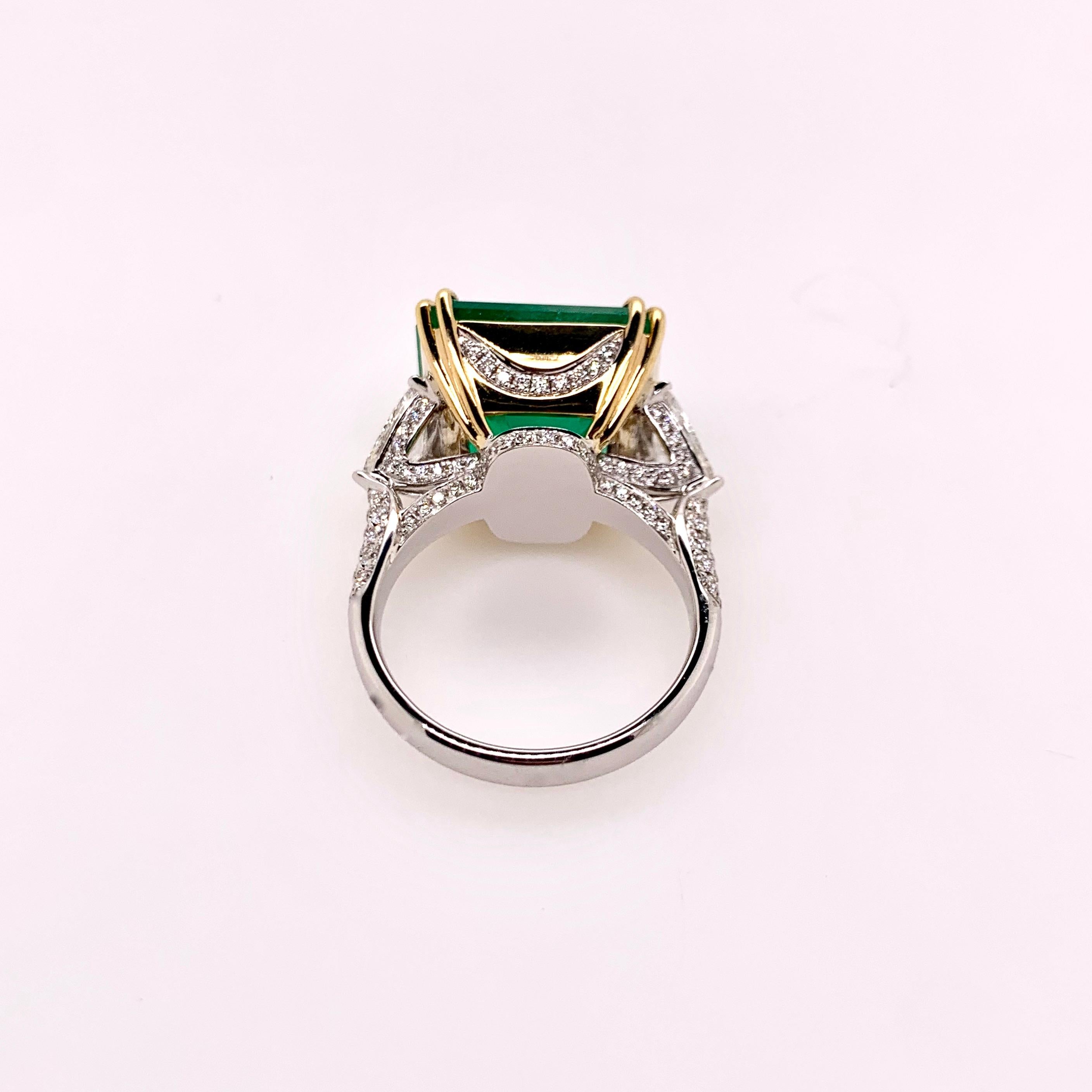 Emerald Cut 18k White Gold Colombian Certified Emerald Ring with Custom Diamond Jacket