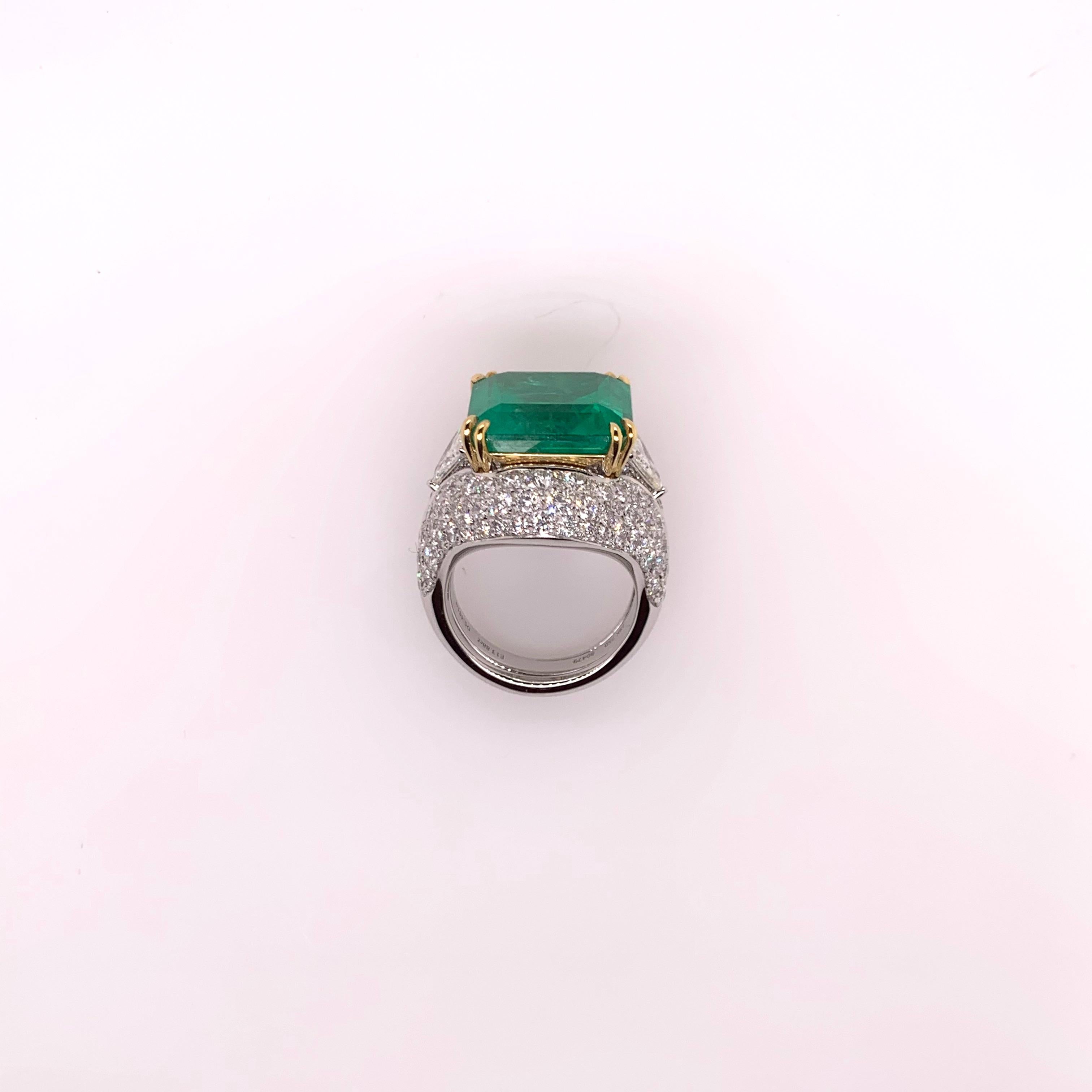Women's or Men's 18k White Gold Colombian Certified Emerald Ring with Custom Diamond Jacket