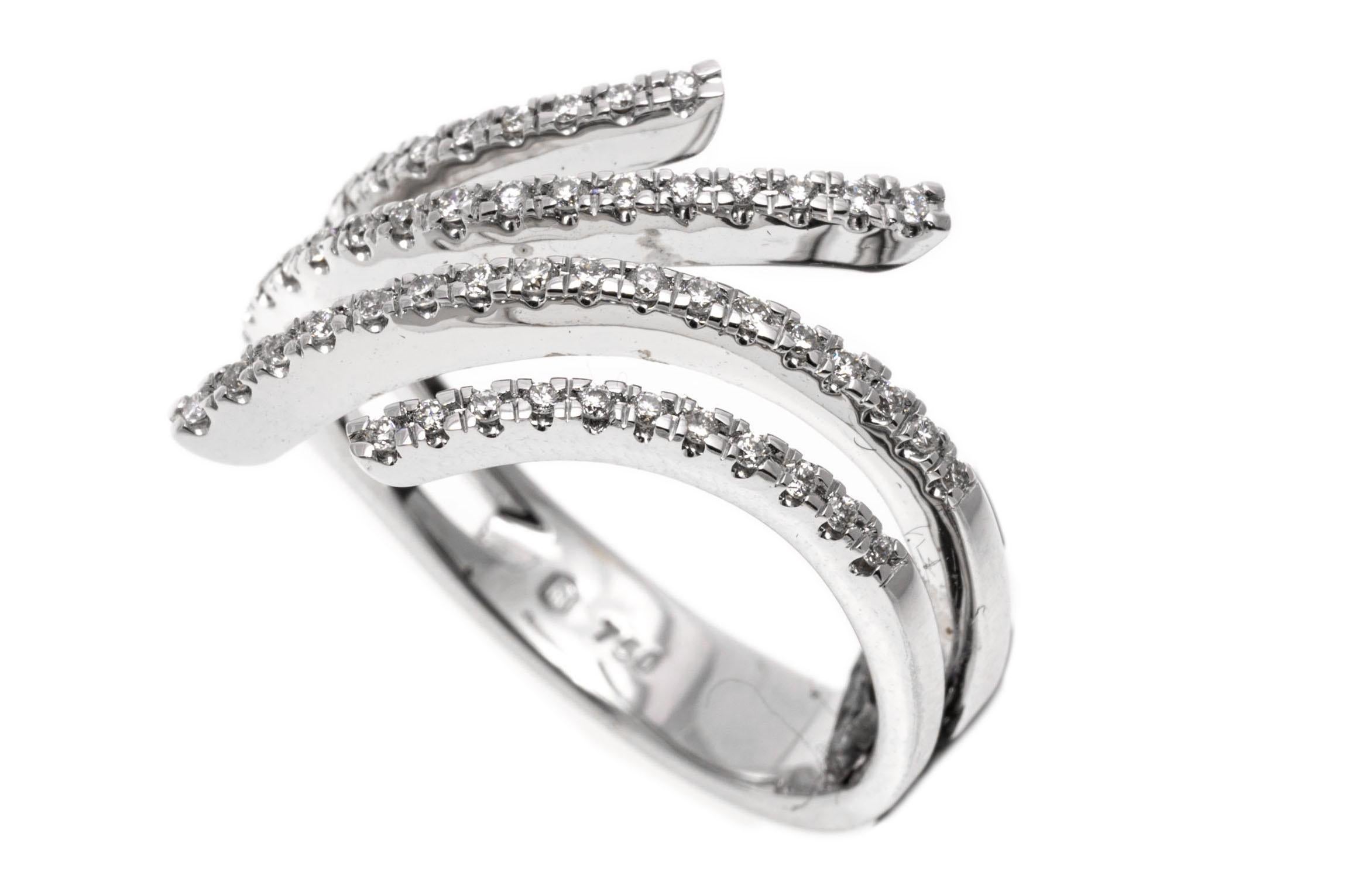 18k White Gold Contemporary Bypass Spray Ring With Diamonds For Sale 3