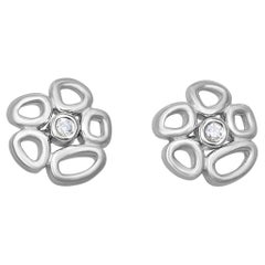 18k White Gold Contemporary Floral Diamond Stud Earrings