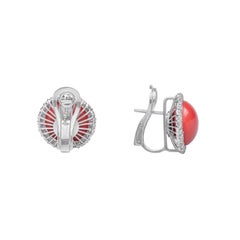 18k White Gold, Coral and 1.68ct Diamonds Lever-Back 'English Lock' Earrings