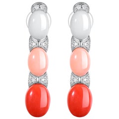 18K White Gold Coral and Diamond Earring 18K White Gold Coral and Diamond Earring