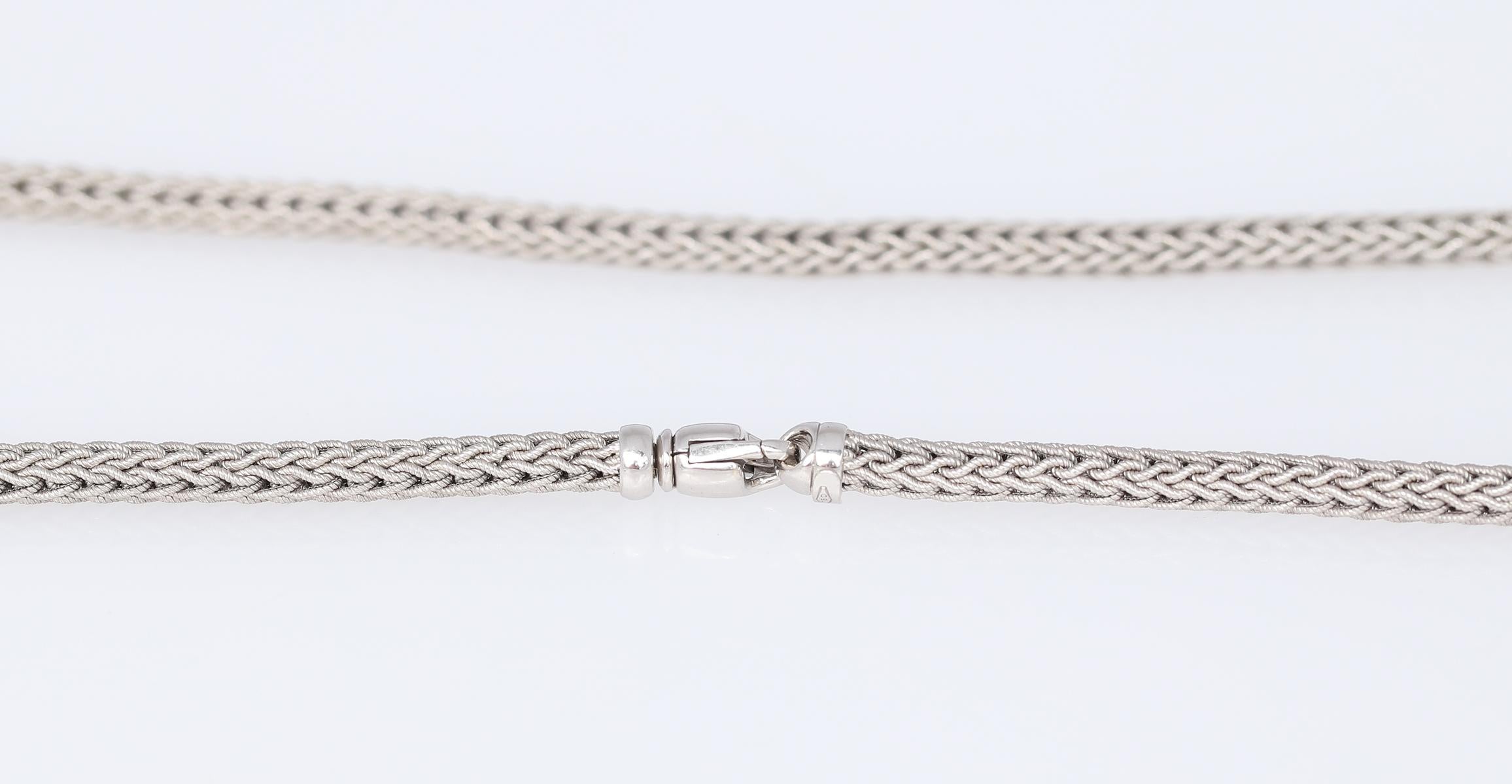 18K White Gold Cord Snake Fox Tail Link Chain, 1990 In Good Condition For Sale In Herzelia, Tel Aviv