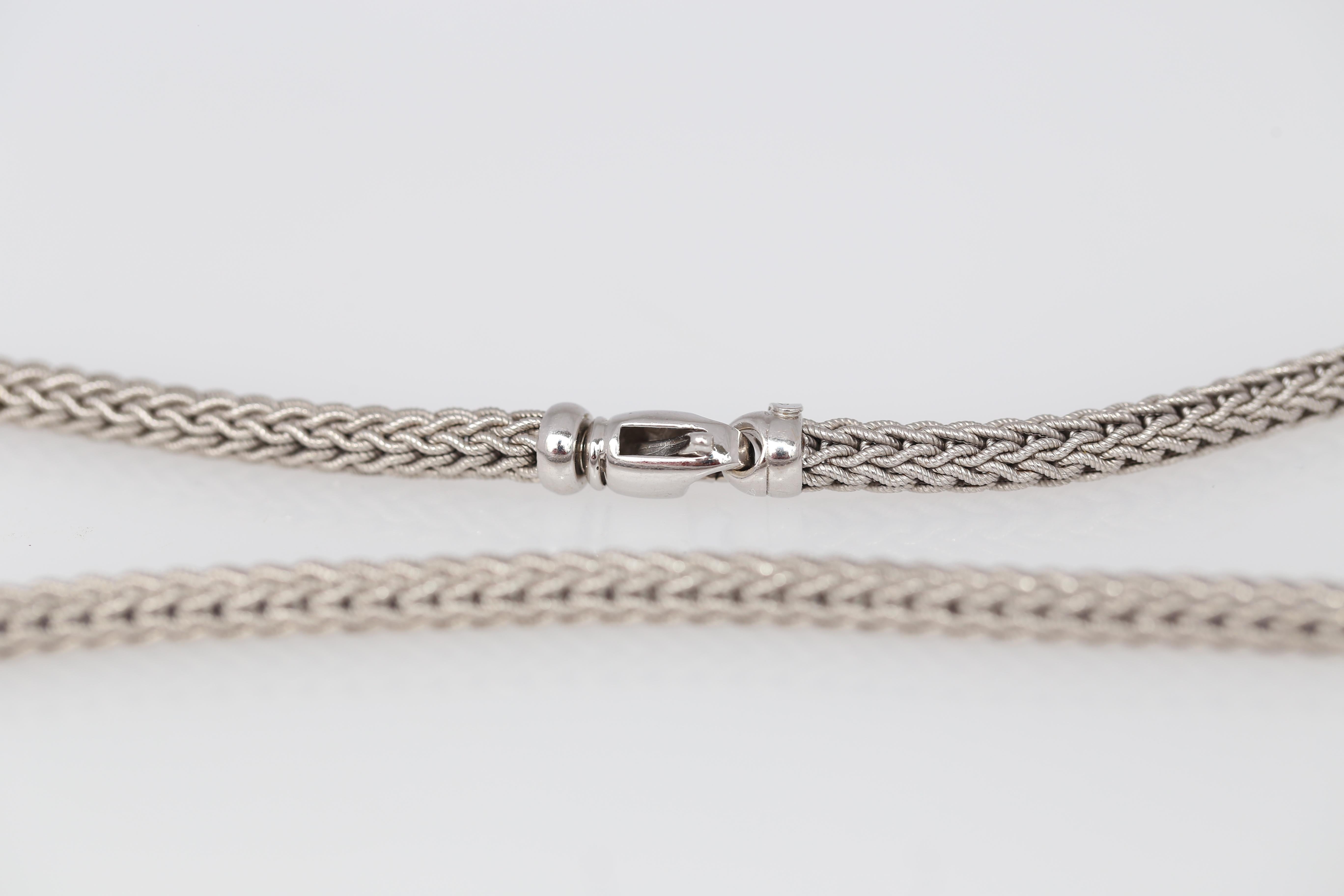 18K White Gold Cord Snake Fox Tail Link Chain, 1990 For Sale 3