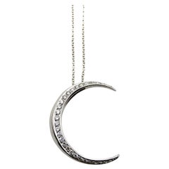 Retro 18k White Gold Crescent Moon Necklace