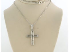 18k White Gold Cross Pendant Necklace with 1.73ct Baguette Diamonds