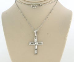 18k White Gold Cross Pendant Necklace with 1.73ct Baguette Diamonds