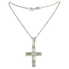 18k White Gold Cross Pendant Necklace with 1.73ct Baguette Diamonds