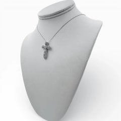 18k White Gold Cross Pendant with Diamonds and 14" Necklace.