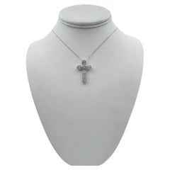 18k White Gold Cross Pendant with Diamonds and 14" Necklace.