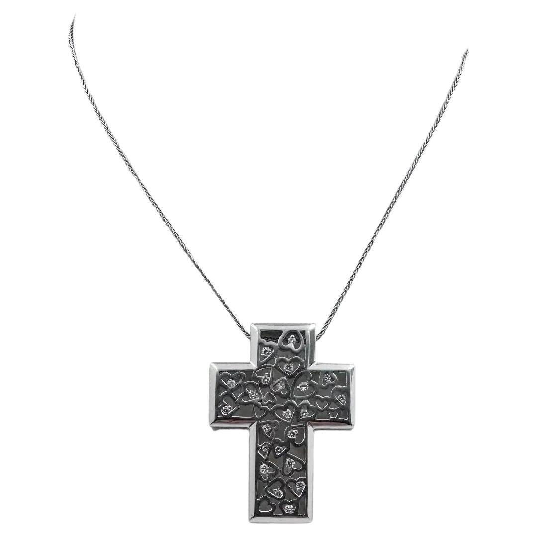 18k White Gold Cross Pendant with Diamonds and 25" Necklace.