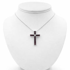 18k White Gold Cross Pendant with Diamonds and Rubies with 14" Necklace.