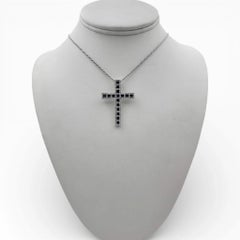18k White Gold Cross Pendant with Diamonds and Sapphires with 17" Necklace.