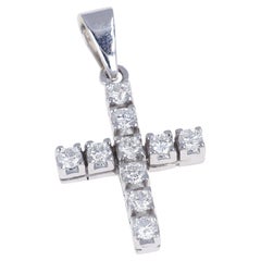 18K White Gold Cross Pendant with Natural White Diamonds