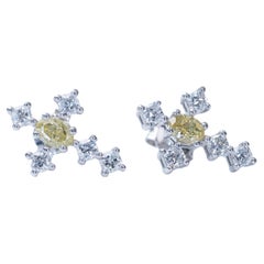18k White Gold Cross Stud Earrings with 1.57 Ct Natural Diamonds, AIG Cert
