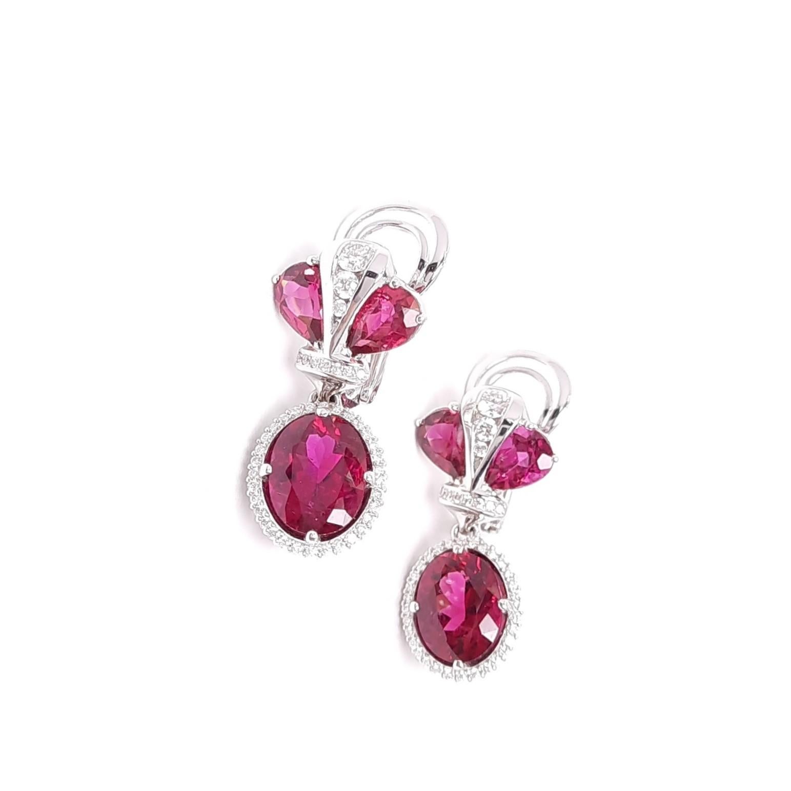 Elegant and classic, the earrings made of diamonds and vivid rubellite tourmalines, are inspired by the splendid period of Russian and Europe. Dedicated for the Imperial greatness, luxury, beauty, and noble aspiration, the crown shaped earrings from