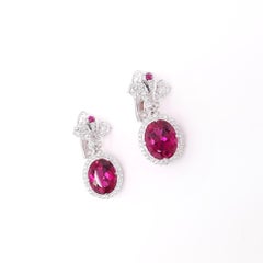 18k White Gold Crown Design Diamond Rubellite Earrings