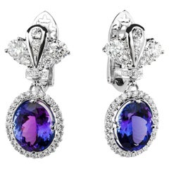 18k White Gold Crown Design Diamond Tanzanite Earrings