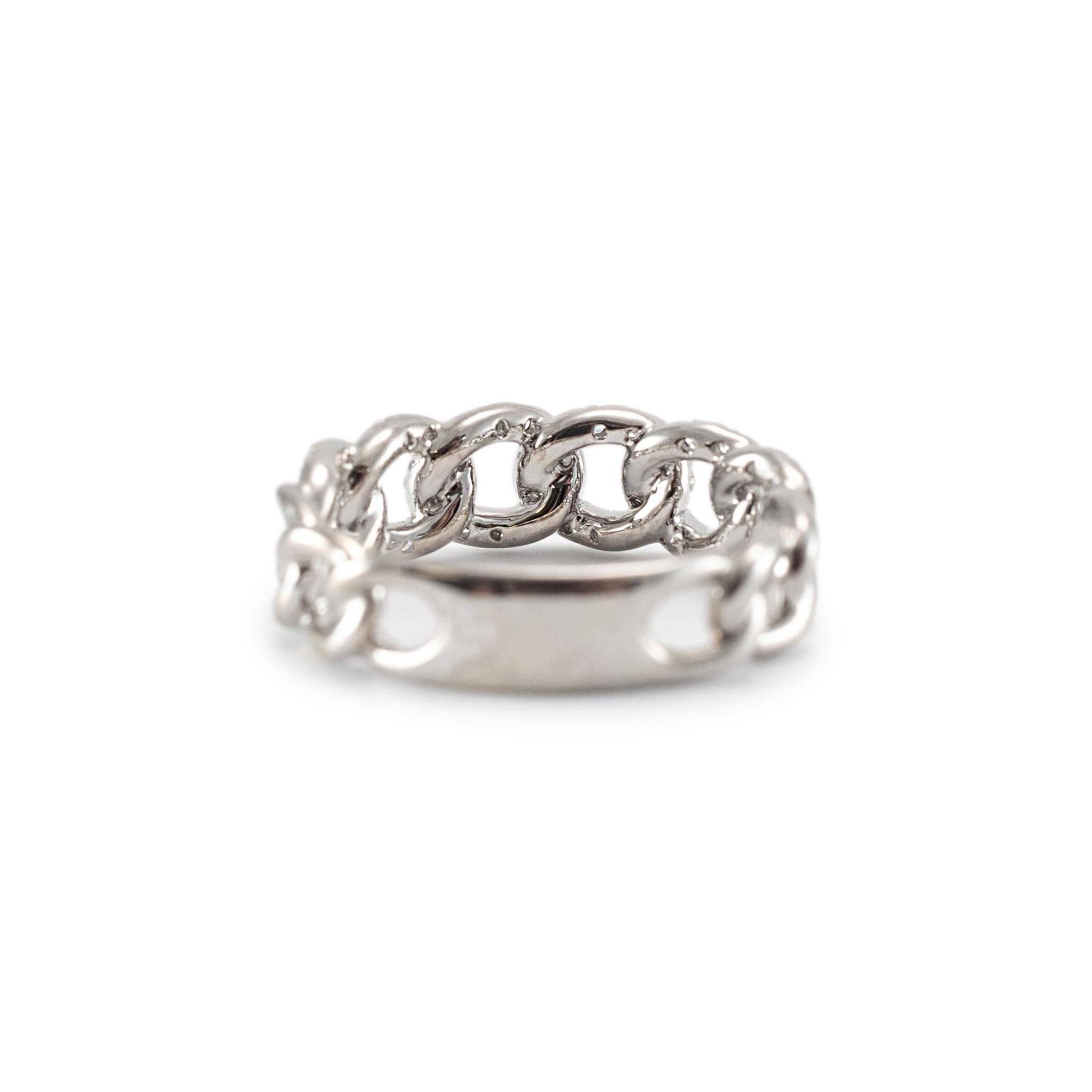 Women's or Men's 18K White Gold Cuban Link Diamond Band Ring For Sale