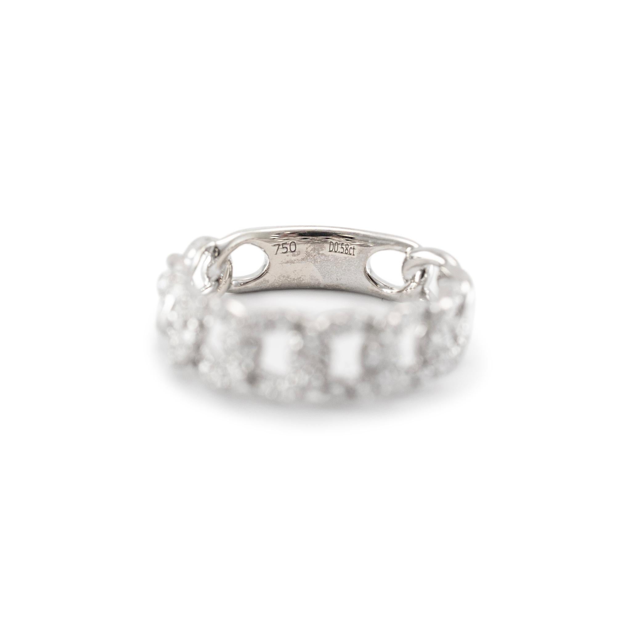 18K White Gold Cuban Link Diamond Band Ring For Sale 1