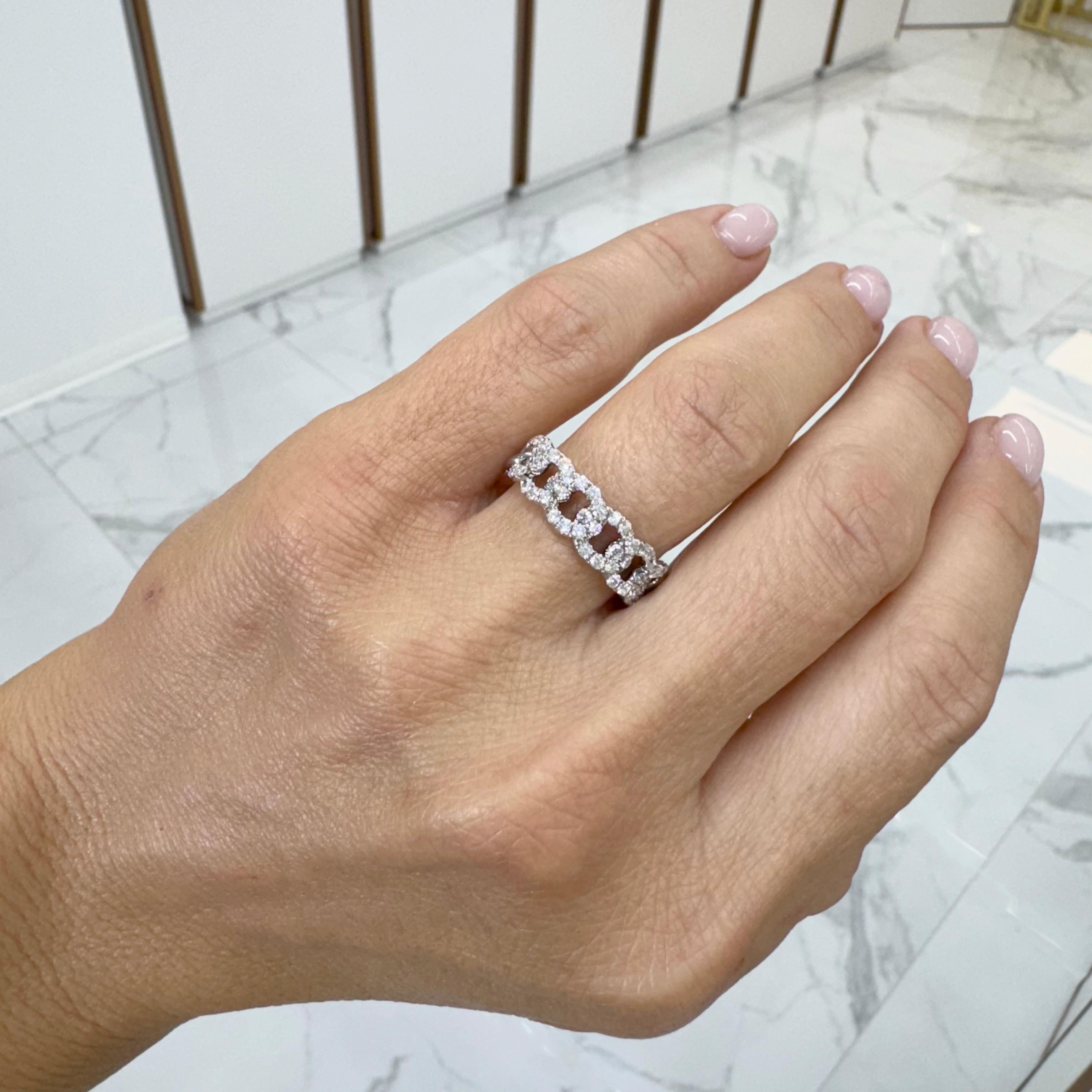 18K White Gold Cuban Link Diamond Band Ring For Sale 2