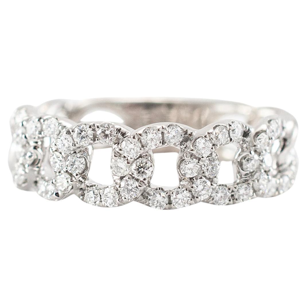 18K White Gold Cuban Link Diamond Band Ring