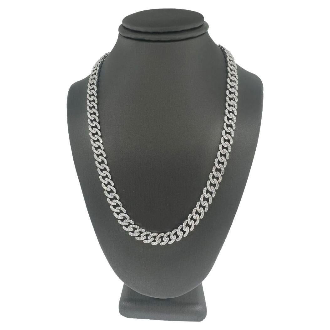 Collier ras du cou en or blanc 18 carats avec diamants pavés de style cubain