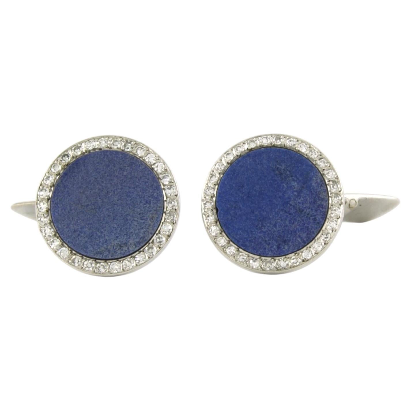18k White Gold Cufflinks with Lapis Lazuli & Diamonds, 0.60ct