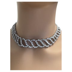 18K White Gold Curved Diamond Links Necklace
