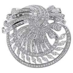 18K White Gold Curvey Swirled Diamond Brooch EGL Certified 6.34 Carats Total