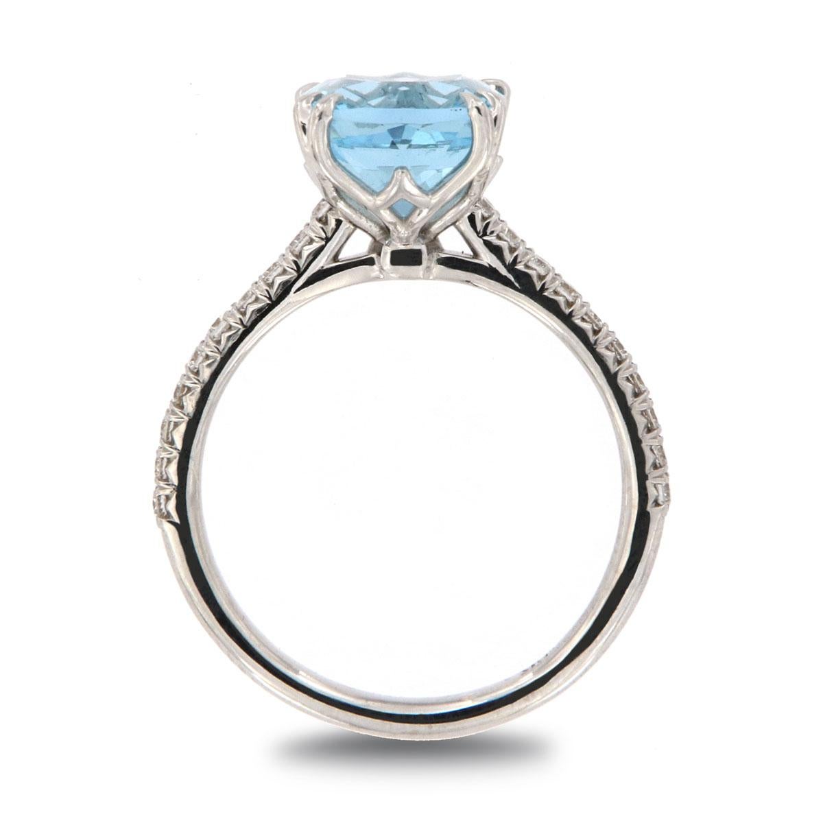 Cushion Cut 18 Karat White Gold Cushion Aquamarine Ring 'Center 2.30 Carat.' For Sale