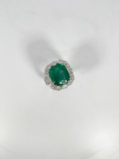18K White Gold Cushion Brilliant Cut 9.08 CT Emerald and 5.36 CTW Diamond Ring