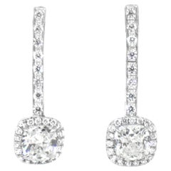 18k White Gold Cushion Cut Diamond Hanging Earrings