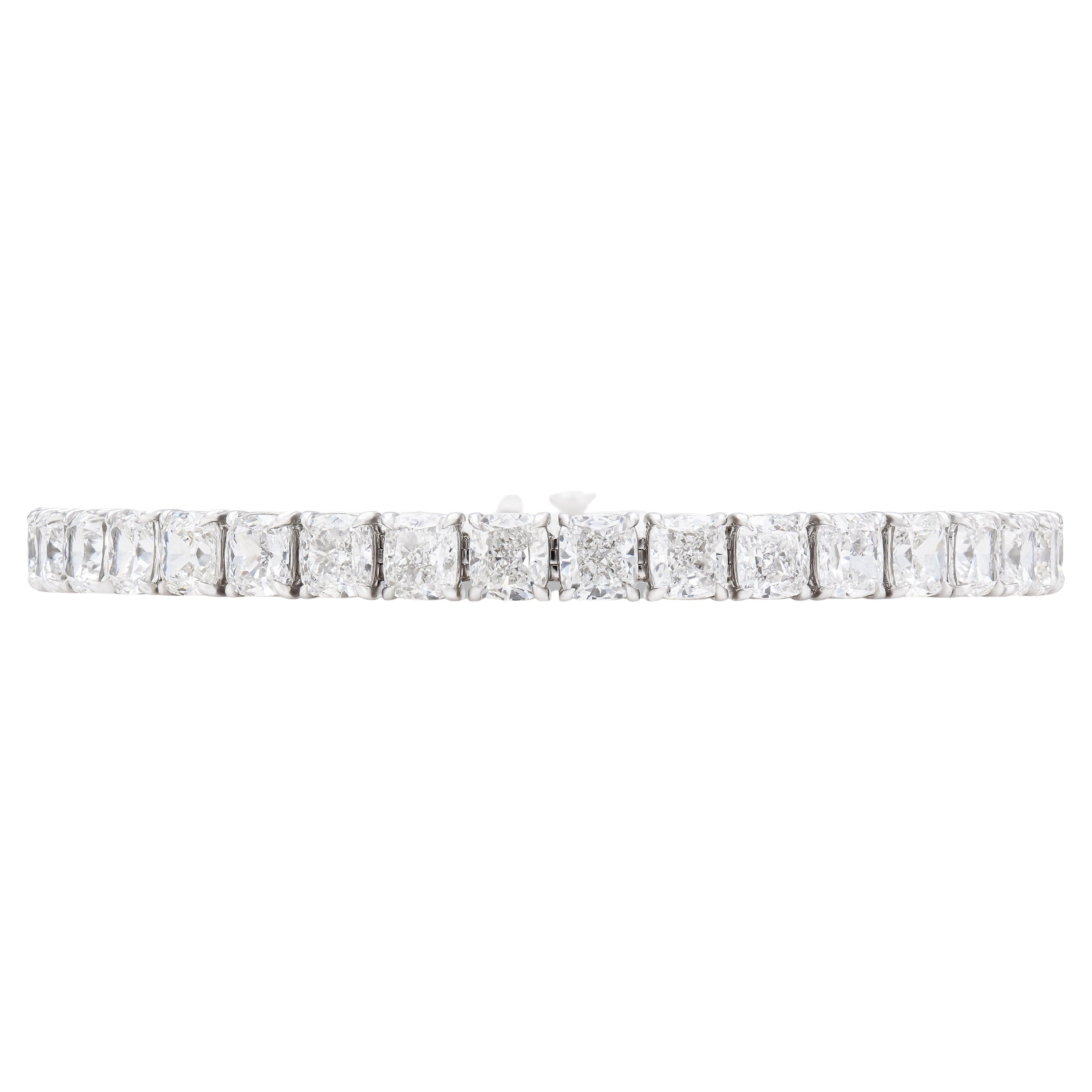 18K White Gold Cushion Cut Diamond Tennis Bracelet TW. 24.76ct