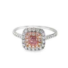 Bague de fiançailles Classic en or blanc 18 carats, diamant rose fantaisie taille coussin
