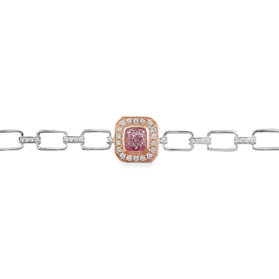 Bracelet cubain en or blanc 18 carats, diamant rose fantaisie taille coussin Unisexe en vente