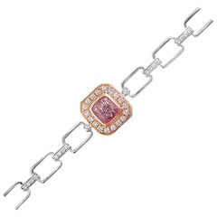 18K White Gold Cushion-Cut Fancy Pink Diamond Cuban Bracelet