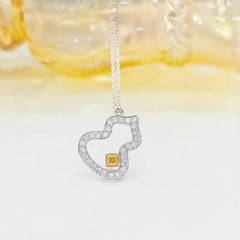 18K White Gold Cushion-Cut Fancy Yellow Diamond Gourd-Shaped Necklace
