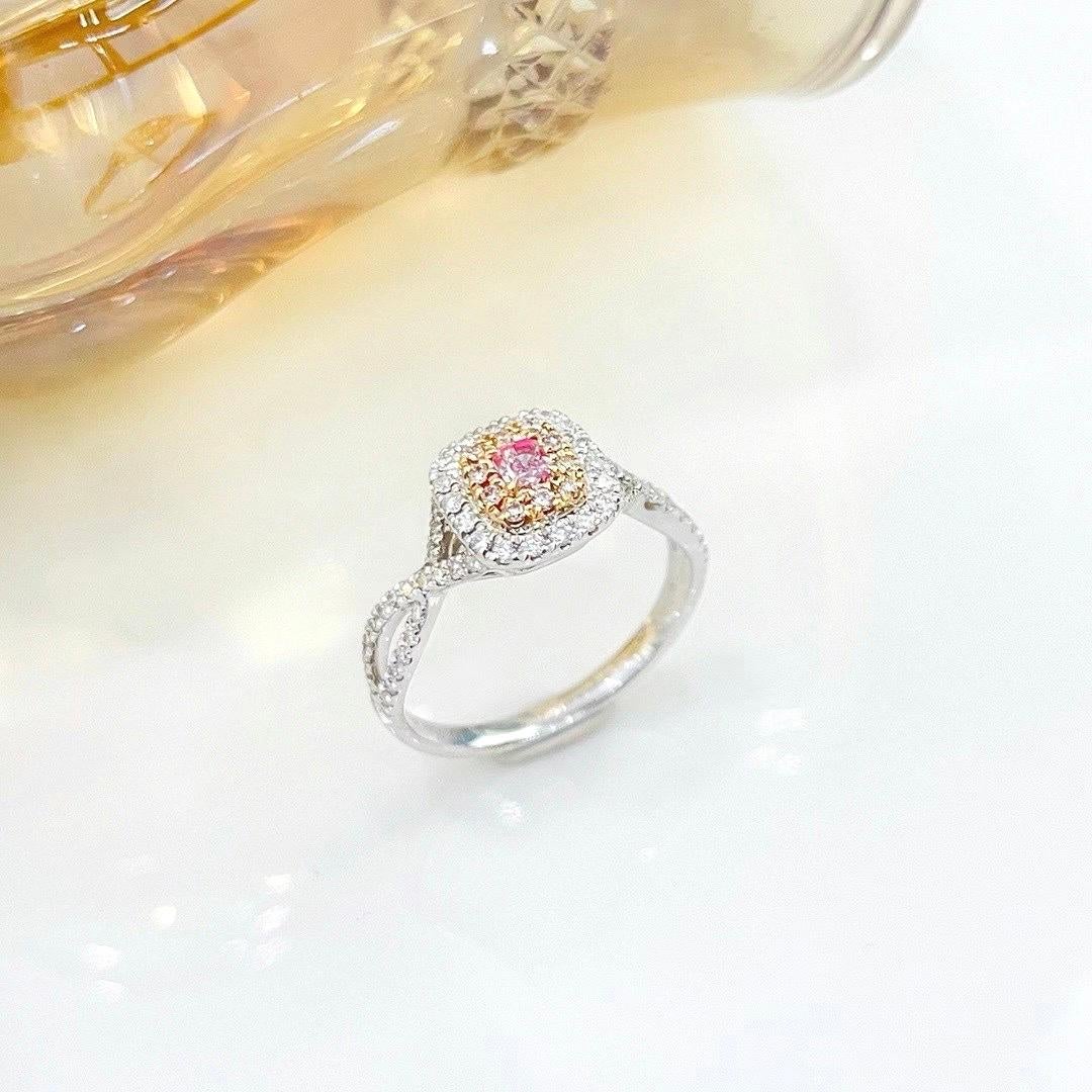 Cushion Cut 18K White Gold Cushion-Cut Pink Diamond Cross Ring with Diamonds For Sale