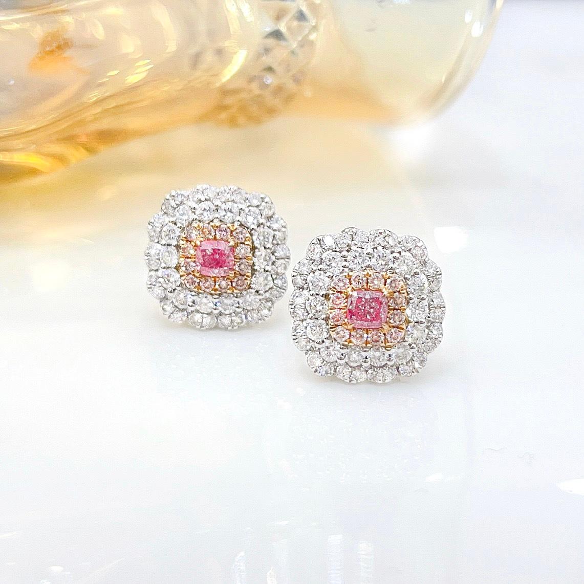 18K White Gold Cushion-Cut Pink Diamond & Diamond Stud Earrings

2 Cushion-Cut Pink Diamonds - 0.36 CT
Diamonds - 1.26 CT

Total Weight - 4.27 GM