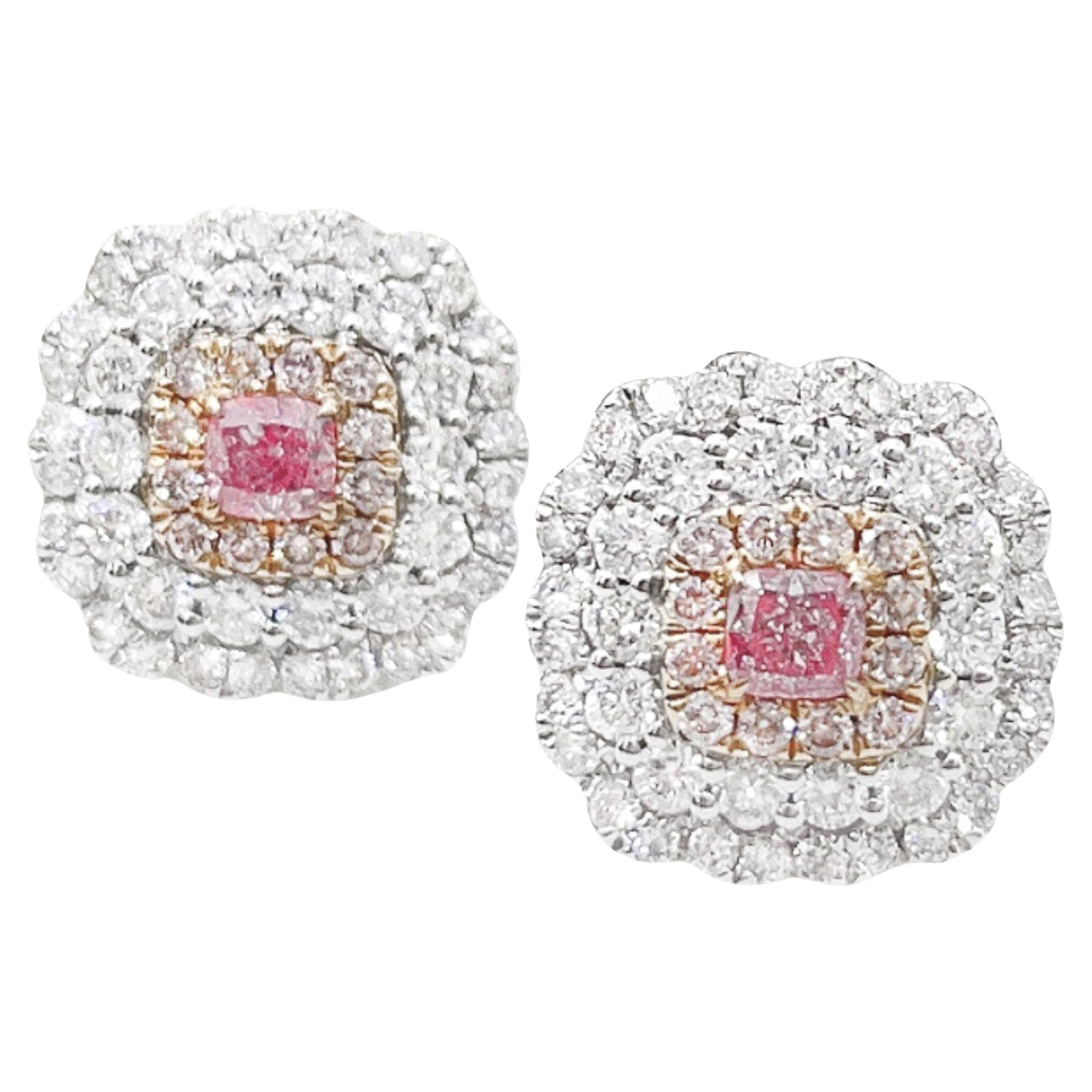 Pendientes de oro blanco de 18 quilates con diamante rosa talla cojín y diamantes