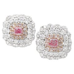 Pendientes de oro blanco de 18 quilates con diamante rosa talla cojín y diamantes