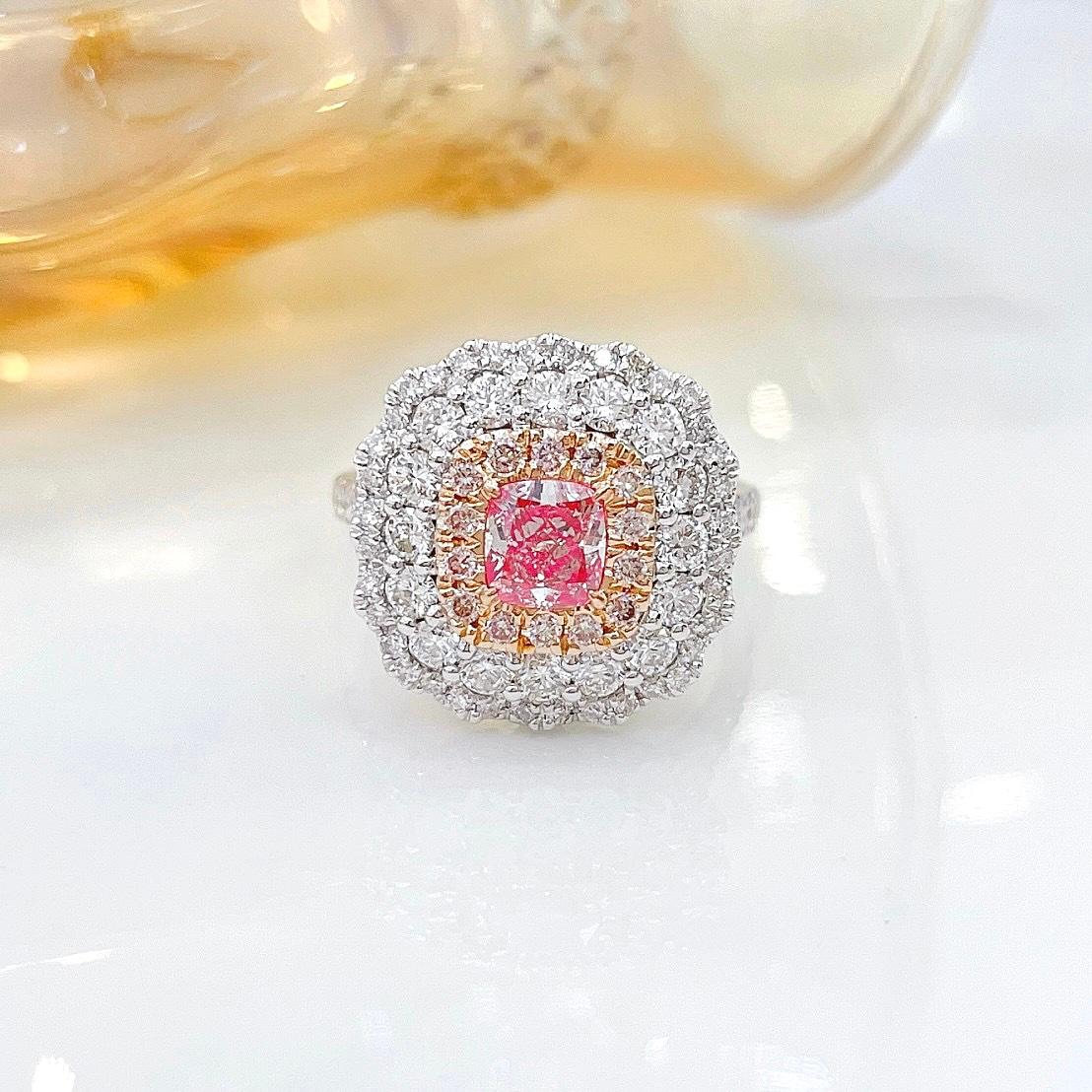 Modern 18K White Gold Cushion-Cut Pink Diamond Ring For Sale