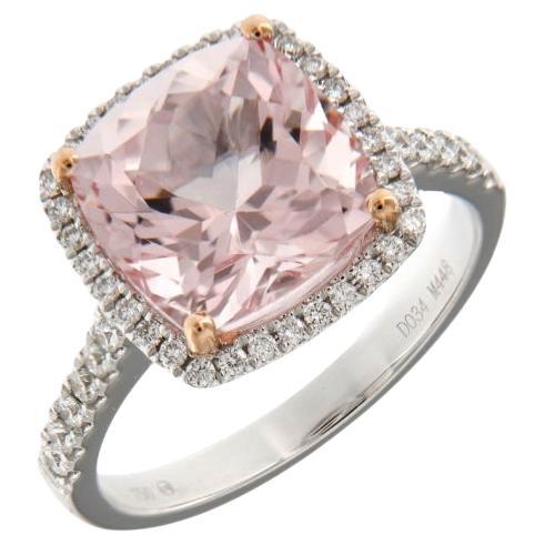 18K Weißgold Cushion Cut Pink Morganite Diamond Dress Ring