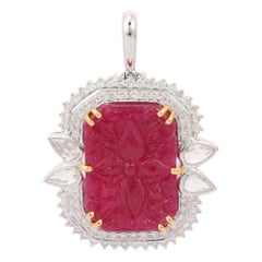 18K White Gold Cushion Cut Ruby Pendant with Diamonds