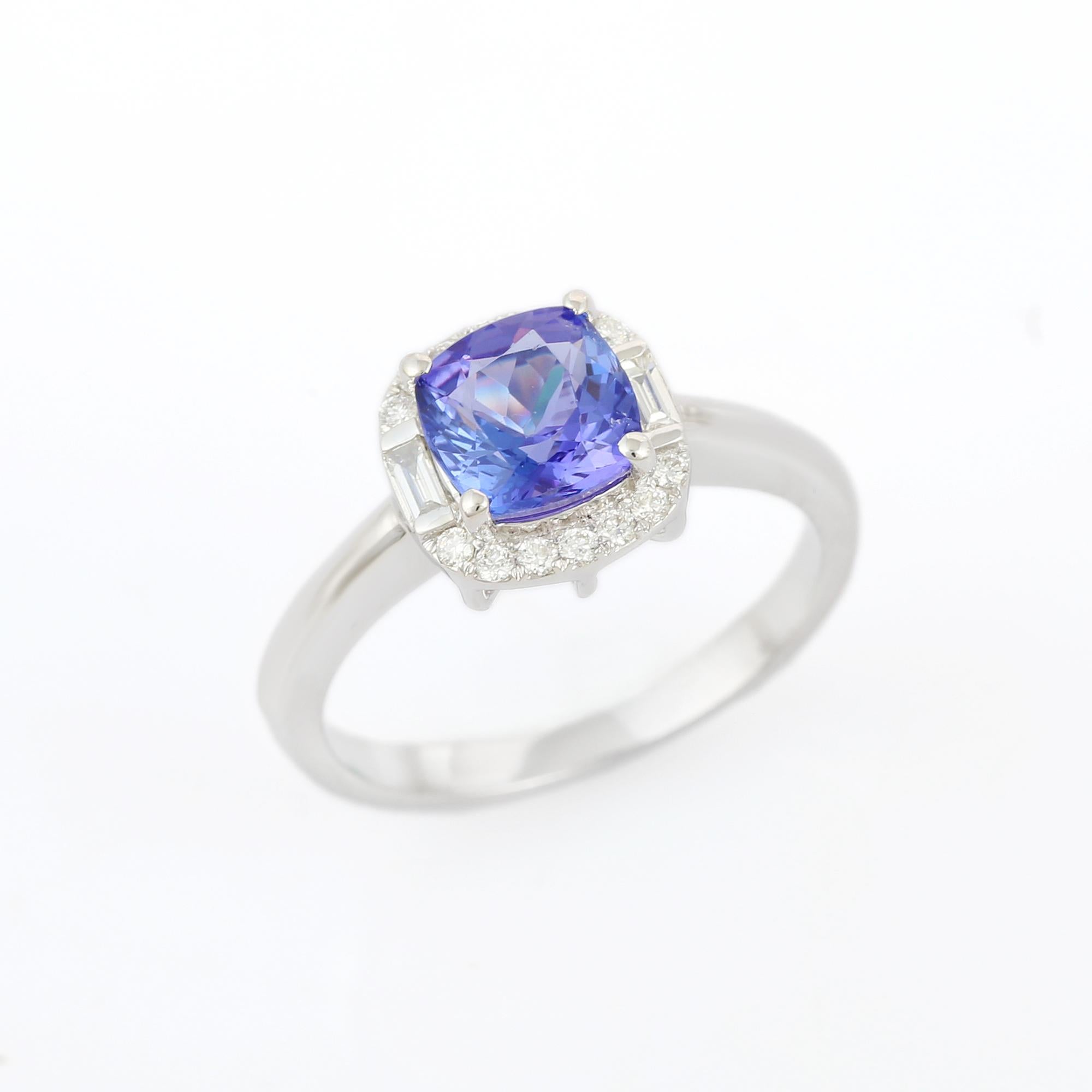 For Sale:  18k Solid White Gold Cushion Cut Tanzanite and Diamond Ring 3