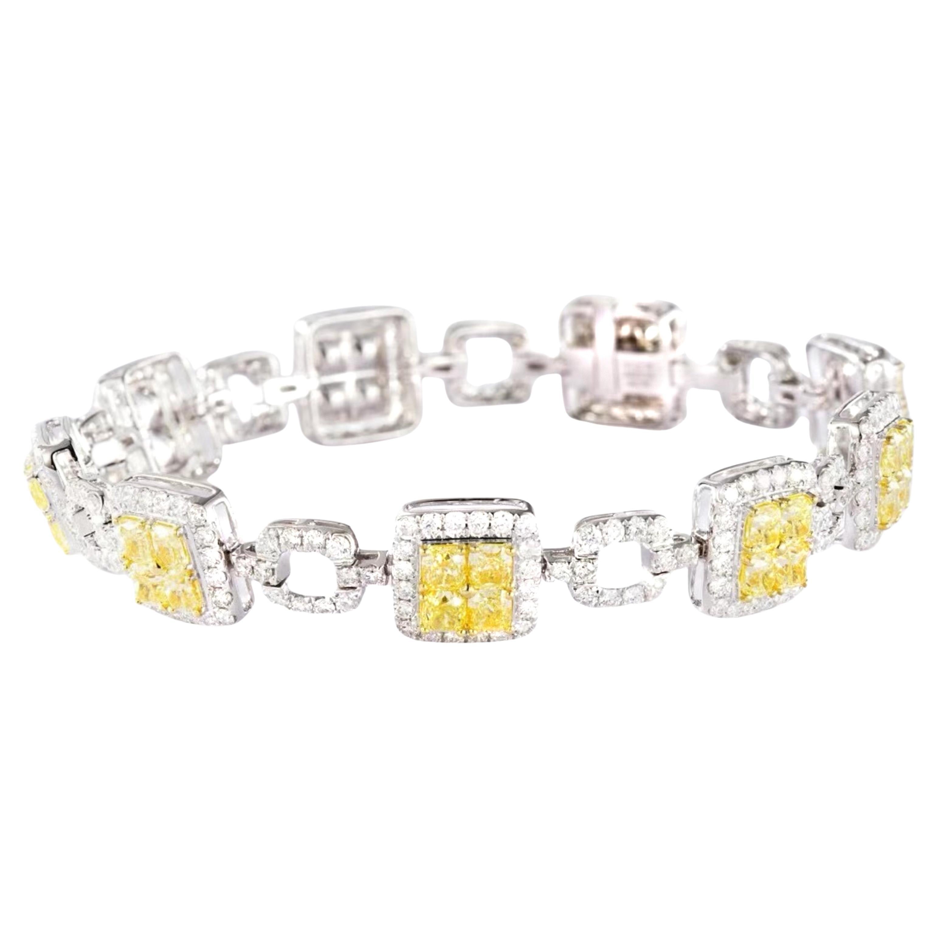 18K Weißgold Cushion-Cut Gelbes Diamantarmband mit Diamanten