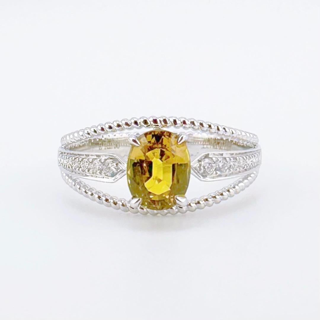 18K White Gold Cushion-Cut Yellow Sapphire Ring with Diamonds

1 Cushion-Cut Yellow Sapphire - 1.14 CT
GRC Certification

Diamonds - 0.11 CT
18K Gold - 2.60 GM
