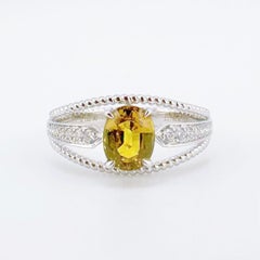 18K White Gold Cushion-Cut Yellow Sapphire Ring with Diamonds